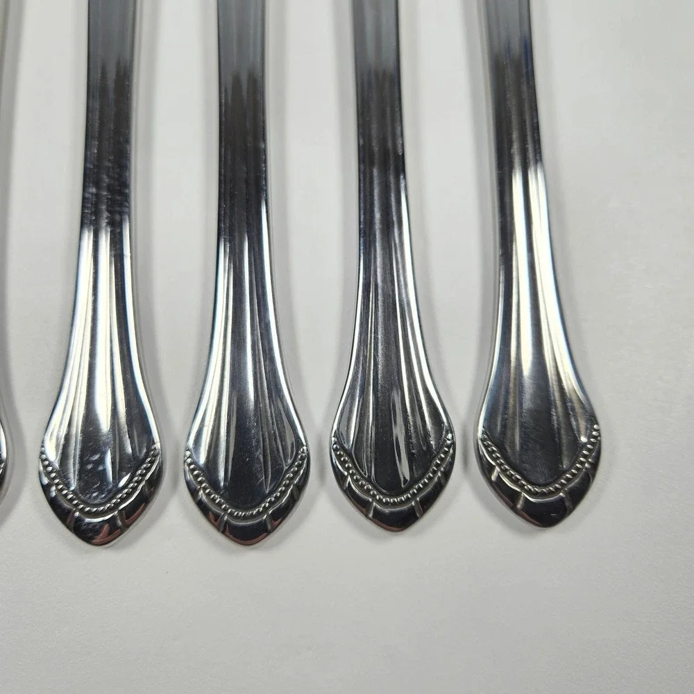 Oneida Marquette Dinner‎ Knives Flatware Stainless Beaded Fan Handle Serrated 6